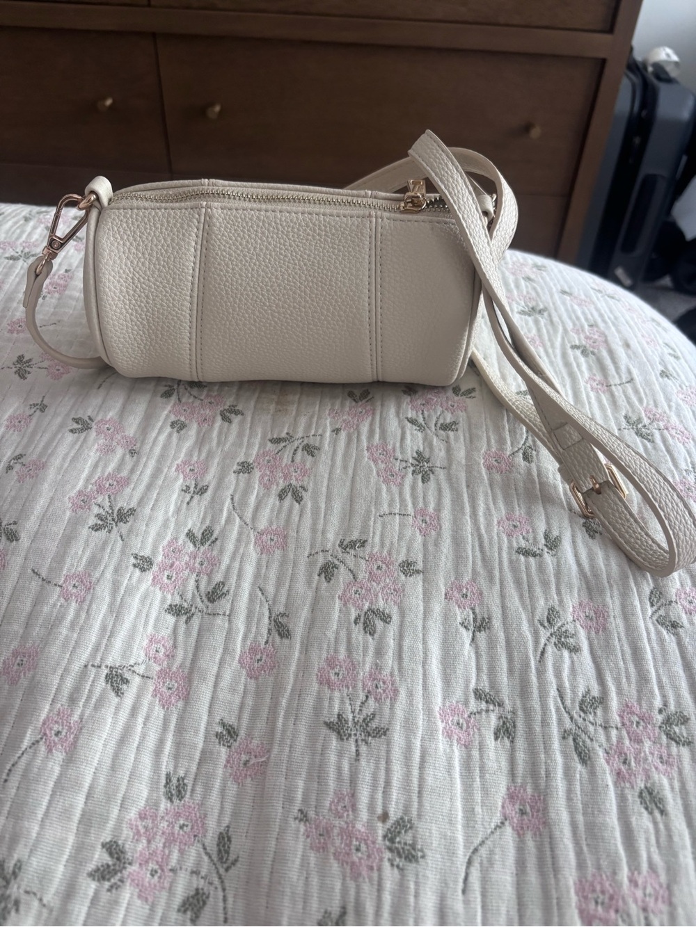 Anthropologie Cream Pebbled Faux Leather Crossbody Bag
